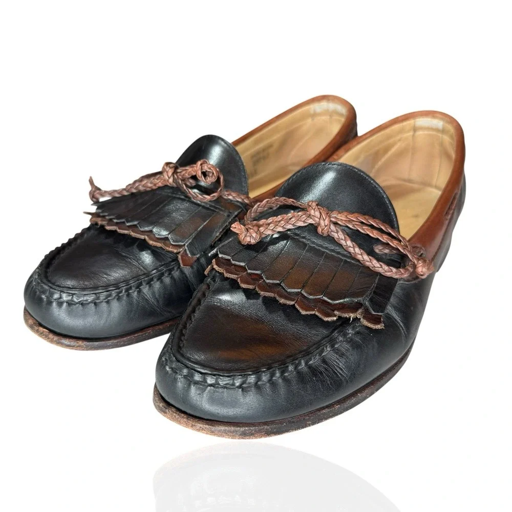 Allen Edmonds Woodstock 9D Black Brown Leather Kiltie‎ Tassel Loafer Shoes USA